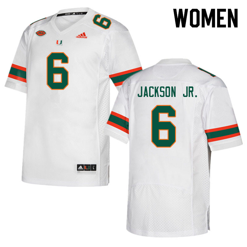 Women #6 Darrell Jackson Jr. Miami Hurricanes College Football Jerseys Sale-White - Click Image to Close
